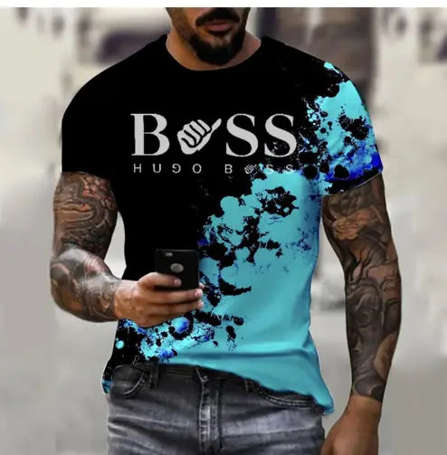 Homme Boss Imprimé Fashion Short Sleeve Casual Tee Shirt