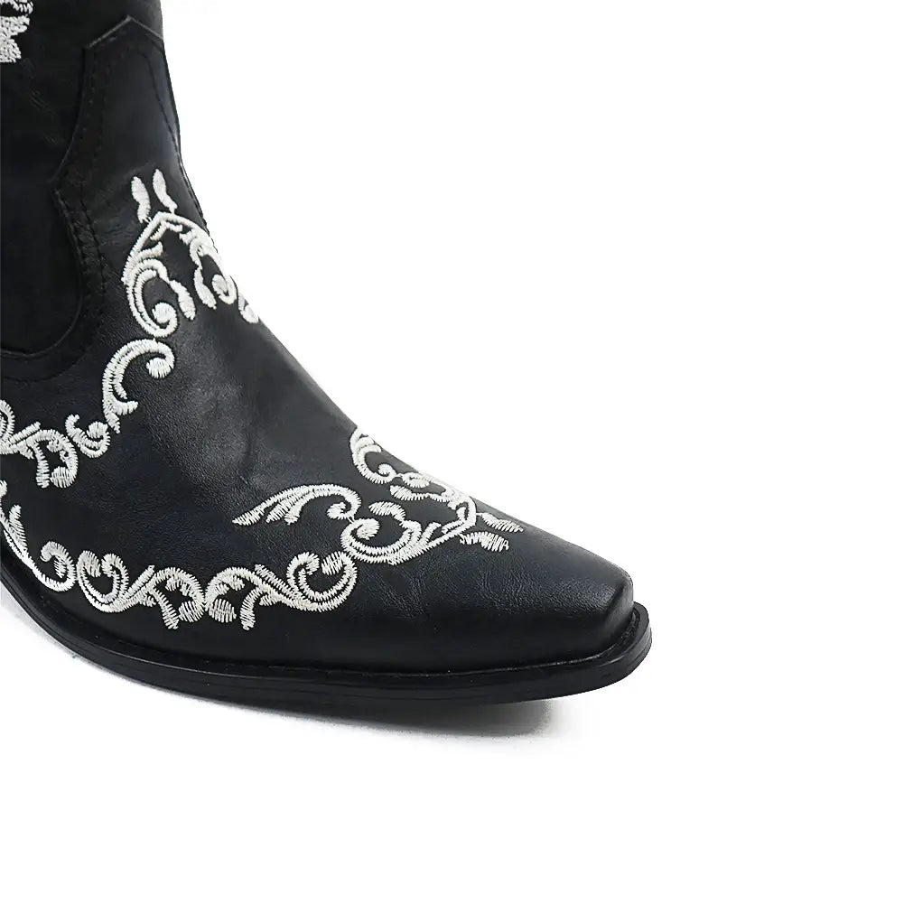 Bottes de cowgirl à talons hauts pour femmes à mi-mollet et à talons courts Skull