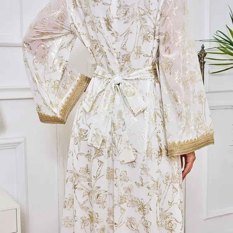 Abendkleid Muslim Blume Goldprägung Mode Robe