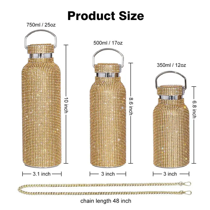 Strassbesetzte Isolierflasche mit hohem Fassungsvermögen aus Edelstahl