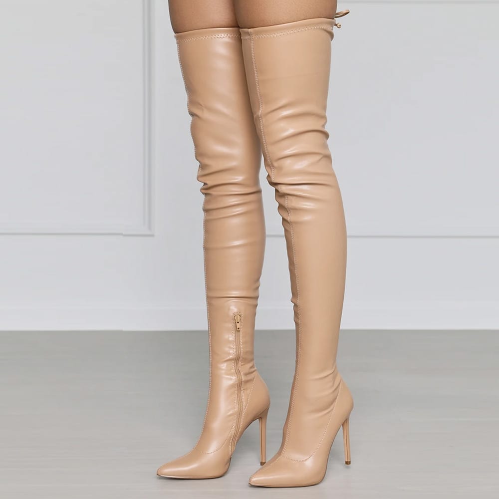 Sexy spitze Overknee-Stiefel aus Pu mit hohem Stilettoabsatz