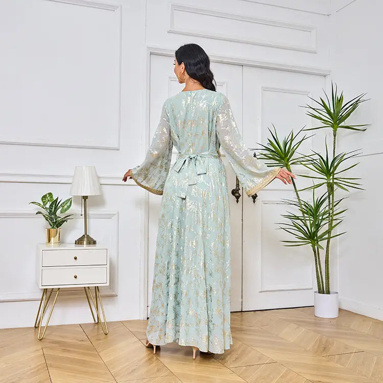 Evening Dress Muslim Flower Gold Stamping Fashion Robe