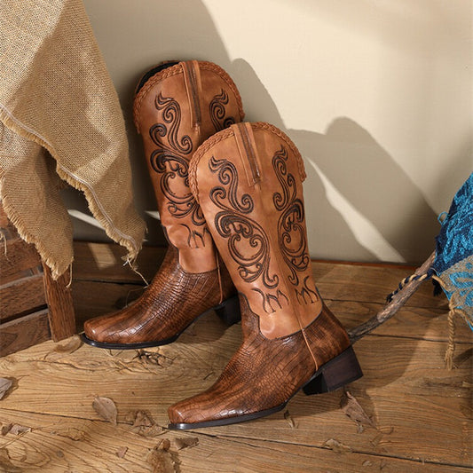Unisex Western Cowboy Boots Lined and Thick heel