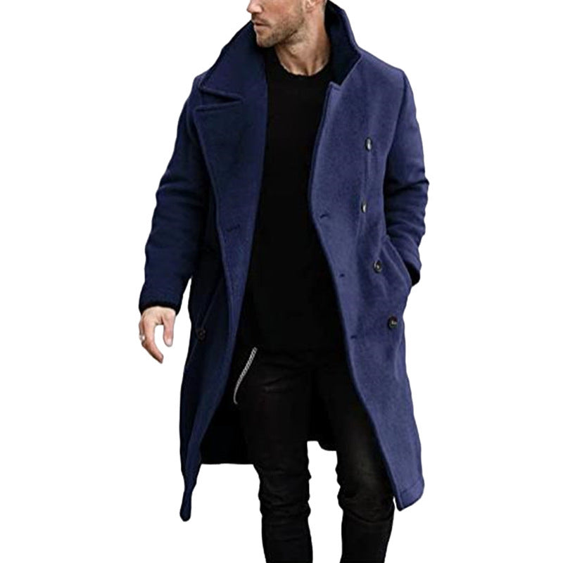 Men's Long Woolen Coat Thick Luxury Button Up Luxury Overcoat