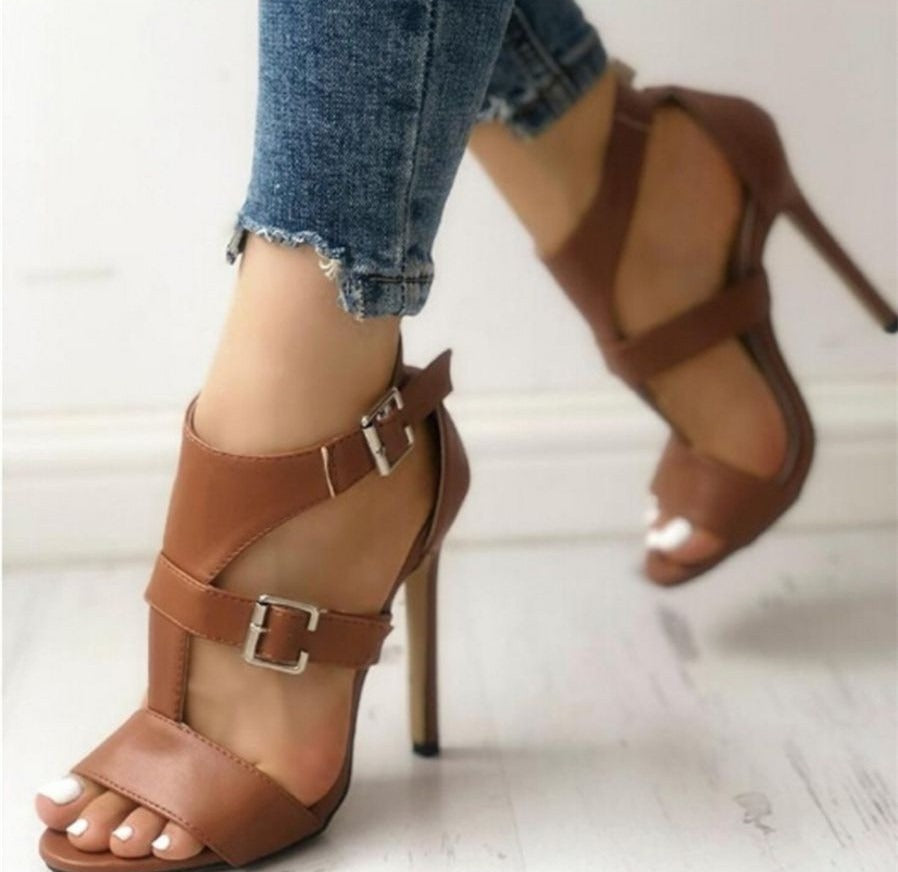 High heel summer thick heel buckle sandals - Pleasures and Sins   Pleasures and Sins