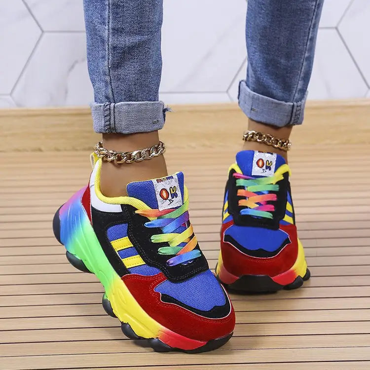 Colorful Rainbow Hip Hop Casual Shoes with chunky soles and fun multicolored laces.