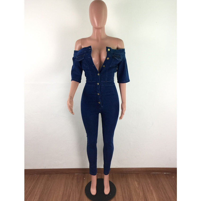 Fashion Denim Jumpsuit Womens Wide Leg Bodycon Jumpsuit - Pleasures and Sins   Pleasures and Sins