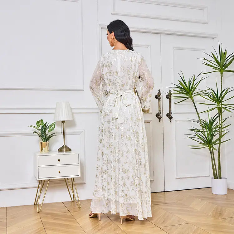 Abendkleid Muslim Blume Goldprägung Mode Robe