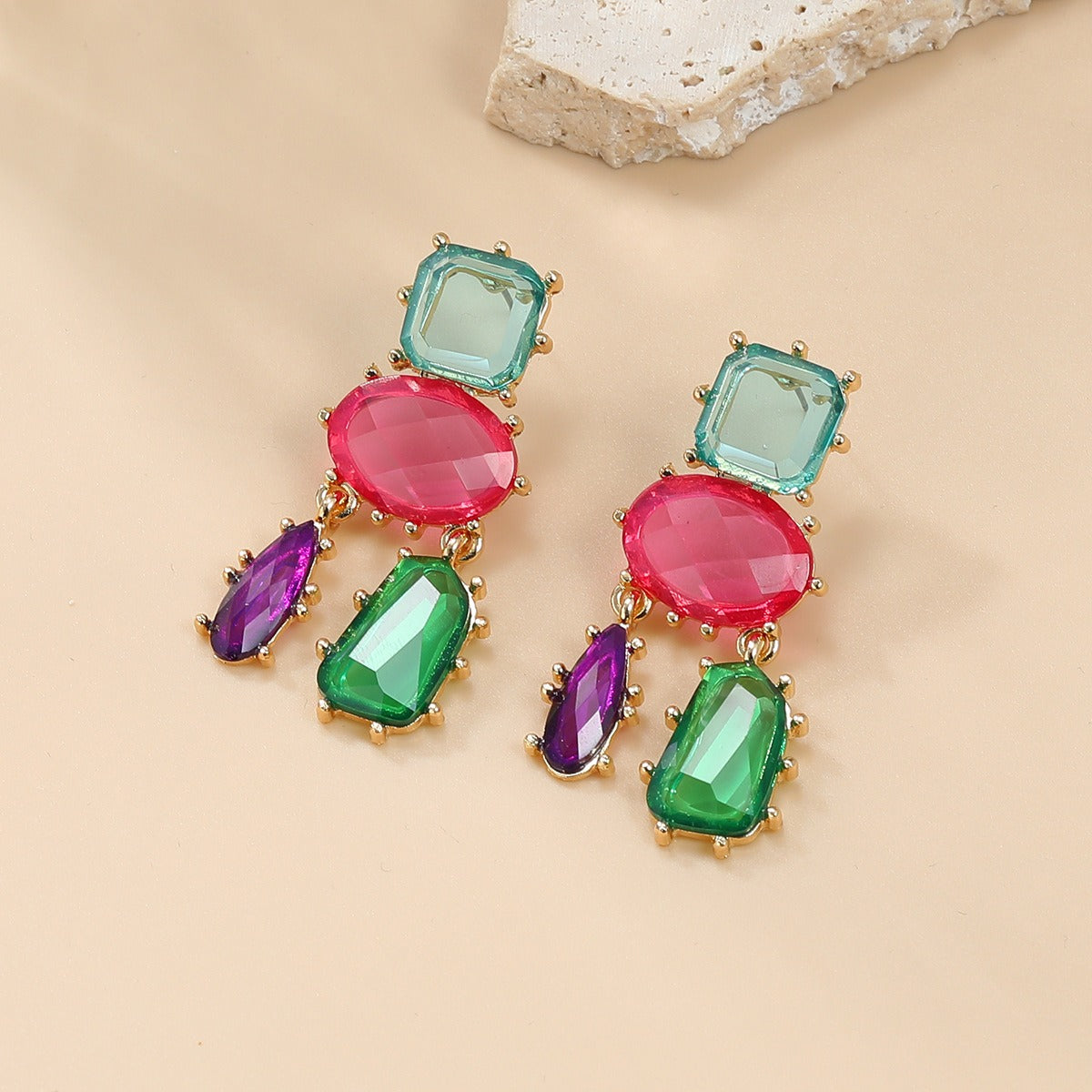 Glamourous earrings, multi-layered geometric color matching earrings - Pleasures and Sins   Pleasures and Sins