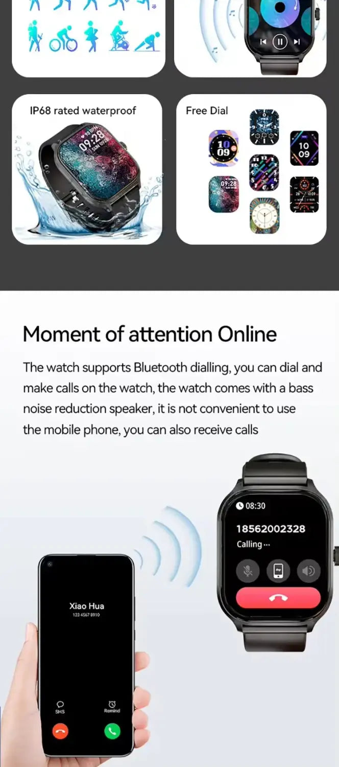 Smartwatch Bluetooth call heart rate and blood pressure