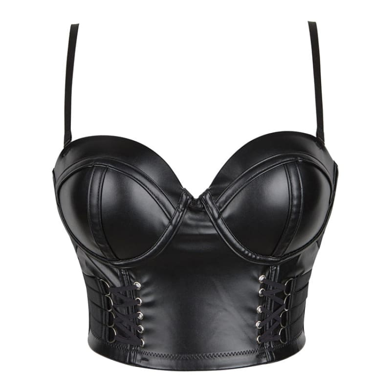 Womens Vegan Leather Sling Style Lace Up Corset