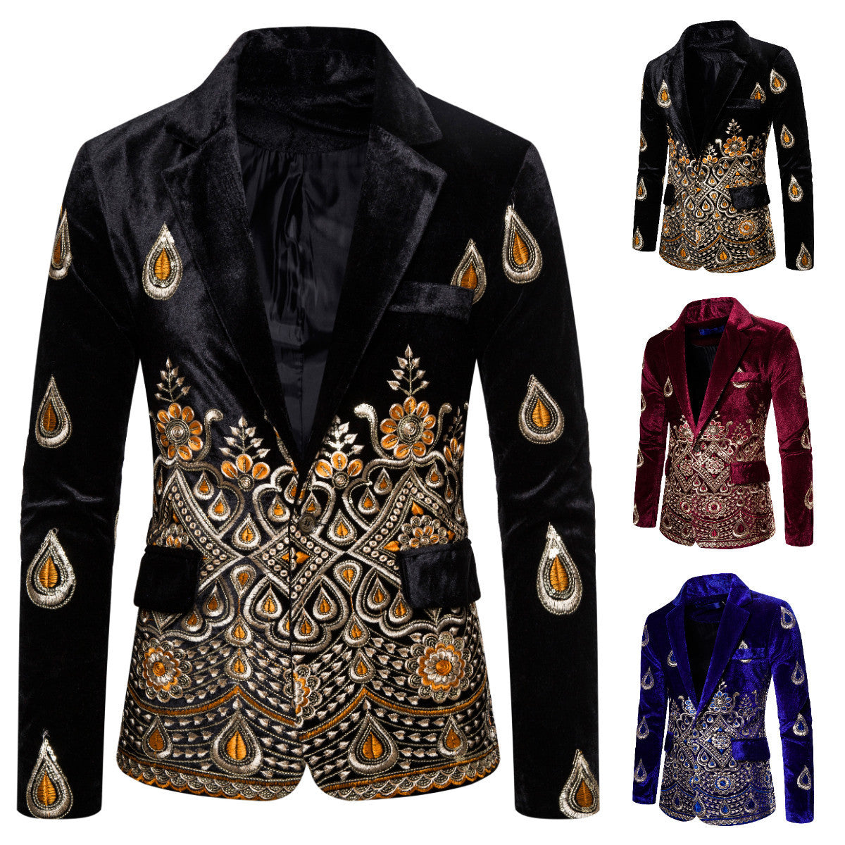 Ethnic Print Single-breasted Rhinestone Smart Jacket For Men