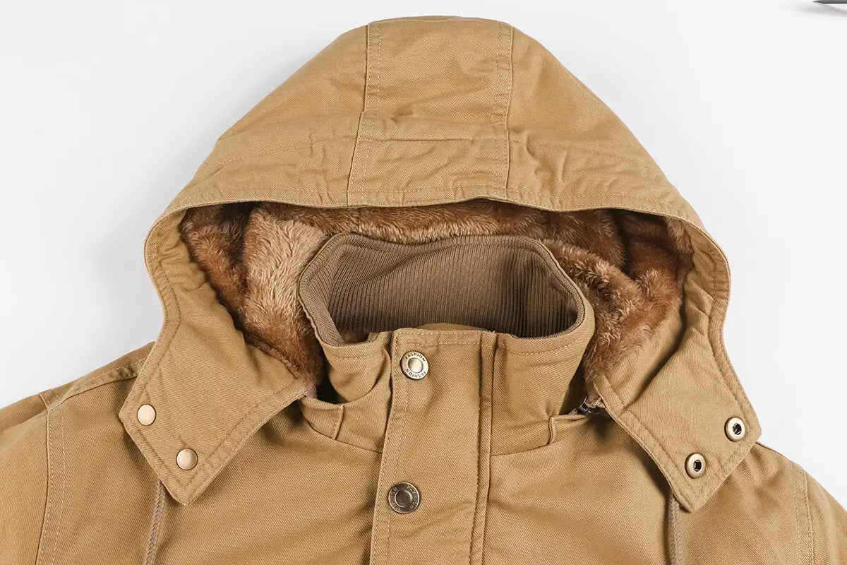 Manteau vintage multi-poches à capuche pour hommes, doublé de coton molletonné