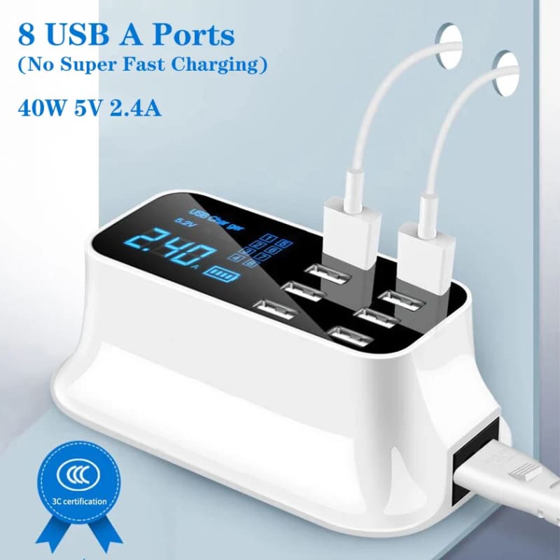 8 Ports Fast Charge LED Display USB Charger for All EU Plug