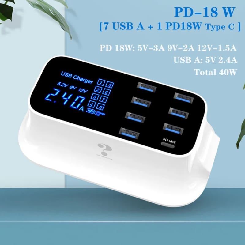 8 Ports Fast Charge LED Display USB Charger for All EU Plug