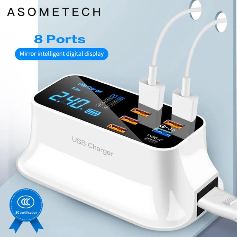 8 Ports Fast Charge LED Display USB Charger for All