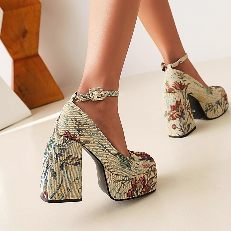 Floral Square Toe Platform High Heel Sandals - Pleasures and Sins   Pleasures and Sins