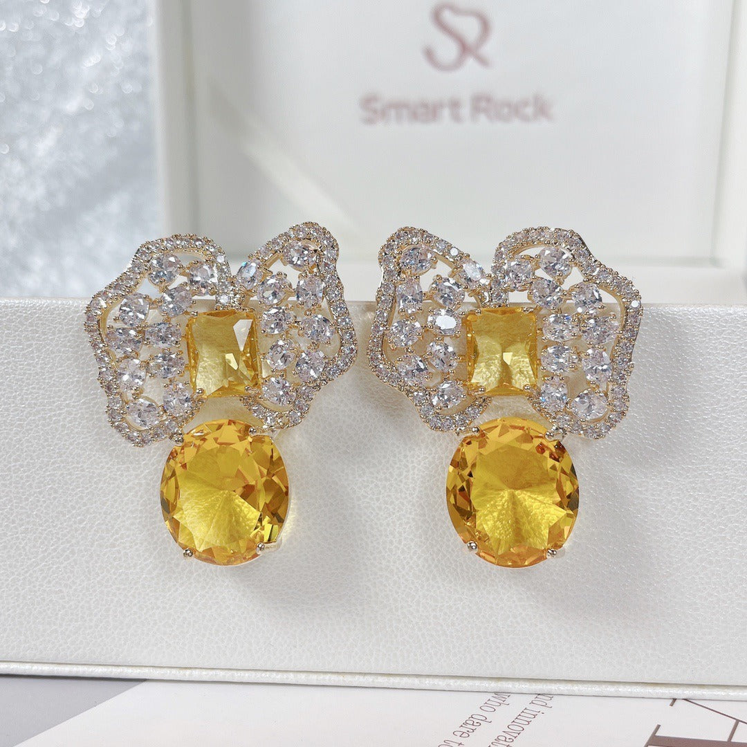 Fashionable colored zirconium petals pure luxury earrings