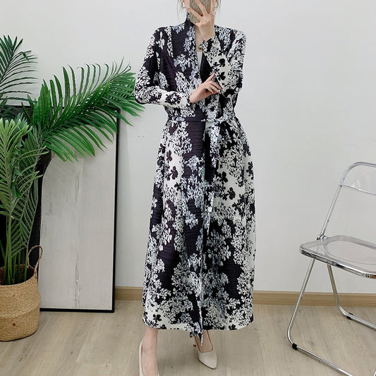 Ladies Middle Eastern solid color pleated printed robe - Pleasures and Sins   Pleasures and Sins