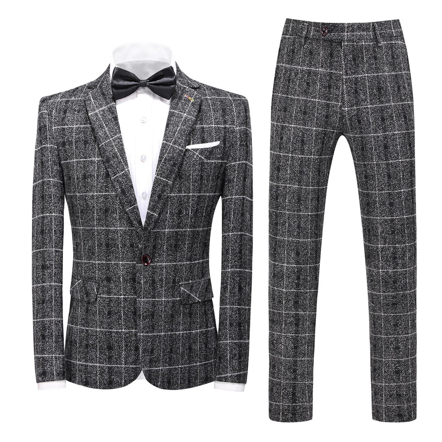 Men's Three-piece Slim-fitting English Style Checked Suit