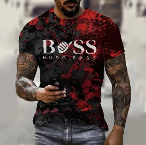 Homme Boss imprimé Fashion Short Sleeve Casual Tee Shirt