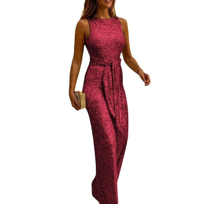 Ladies Stunning Round neck sleeveless sequin jumpsuit - Pleasures and Sins   Pleasures and Sins