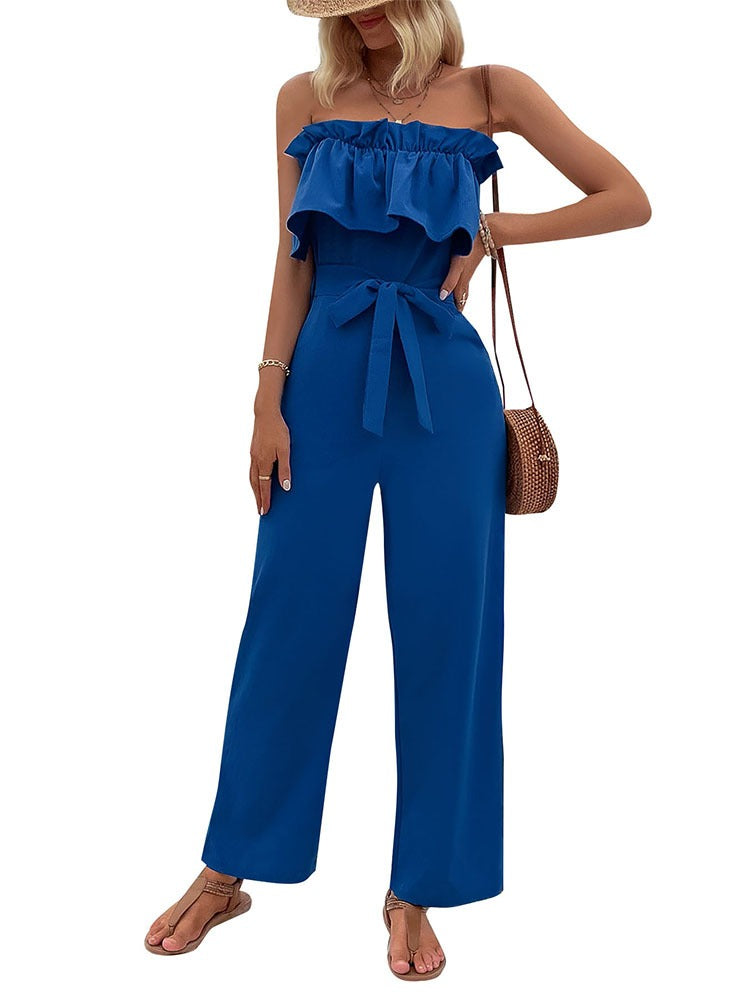 Womens sleeveless Blue strapless waist tie jumpsuit - Pleasures and Sins   Pleasures and Sins