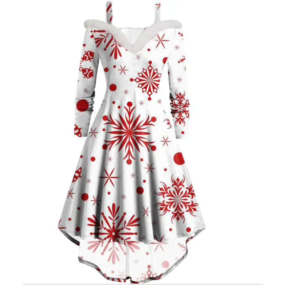 Red Lace Christmas Dress with Musical Notes and Santa