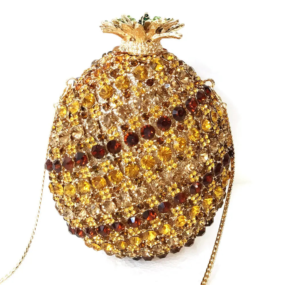 Glittering pineapple shaped crystal evening clutch, a stunning diamante banquet bag.