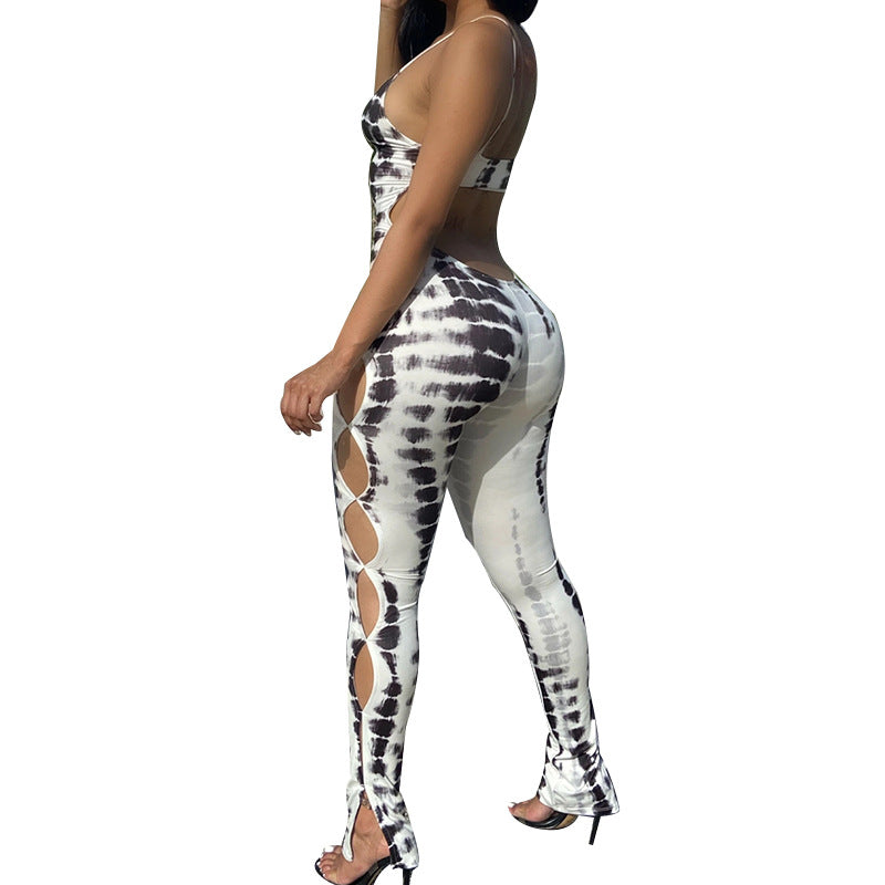 New Style Casual Womens Printed Cut Out Sling Jumpsuit - Pleasures and Sins   Pleasures and Sins