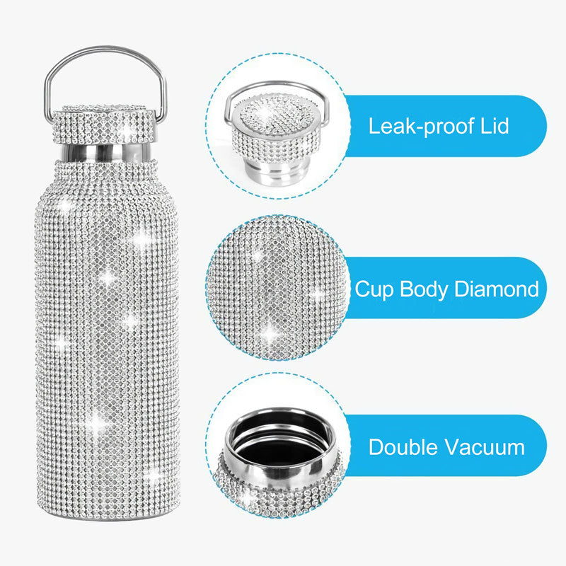 Rhinestone Encrusted Vacuum Flask High Capacity Stainless Steel Bag - Pleasures and Sins   Pleasures and Sins