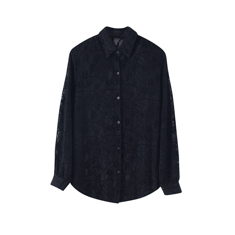 Men's embroidered jacquard lace shirt  with large padded shoulders