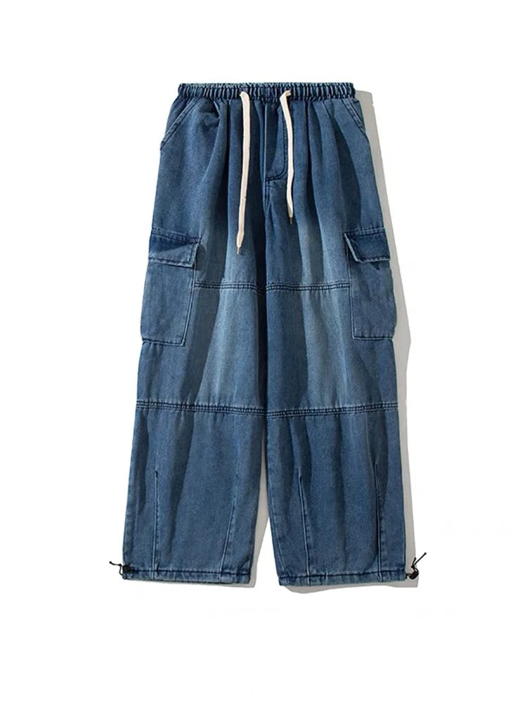 Womens Vintage Blue Oversized Cargo Streetwear Retro Wide Leg Jeans - Pleasures and Sins   Pleasures and Sins