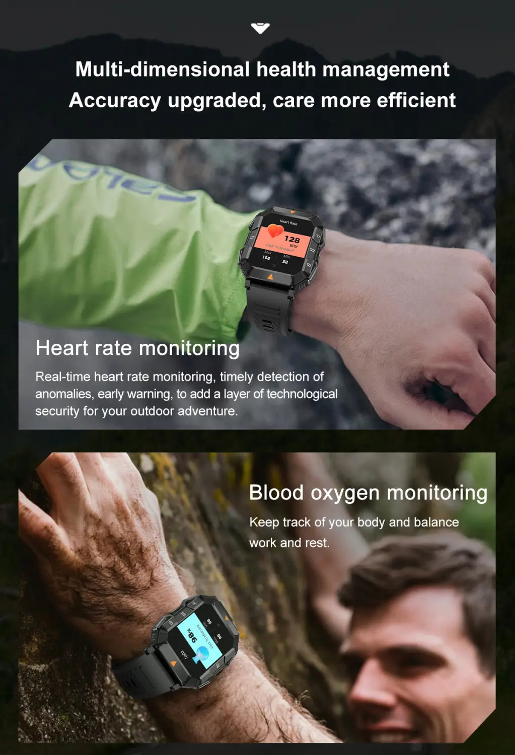 Smartwatch Bluetooth waterproof heart rate oxygen monitoring