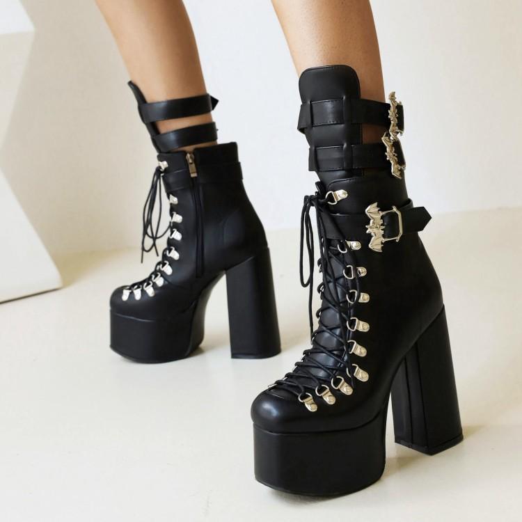 Gender Fluid Motorcycle Short Boots Lace-up Multi Buckle