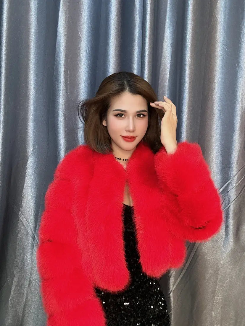 Imitation Fox Fur Short Coat for Stylish Ladies