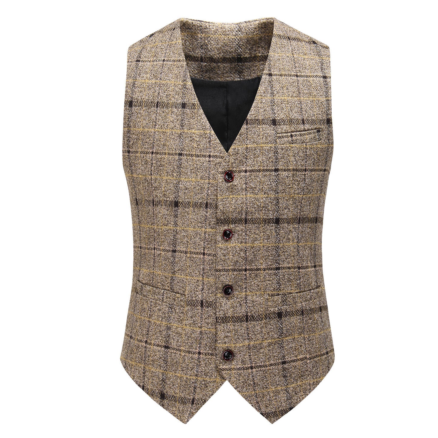 Men's Three-piece Slim-fitting English Style Checked Suit