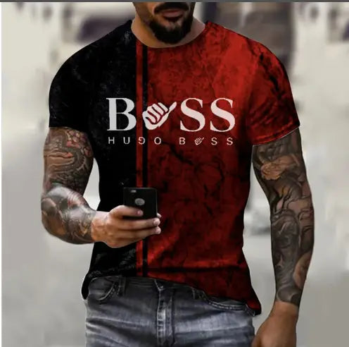 Men’s Boss Printed Fashion Short Sleeve Casual Tee Shirt