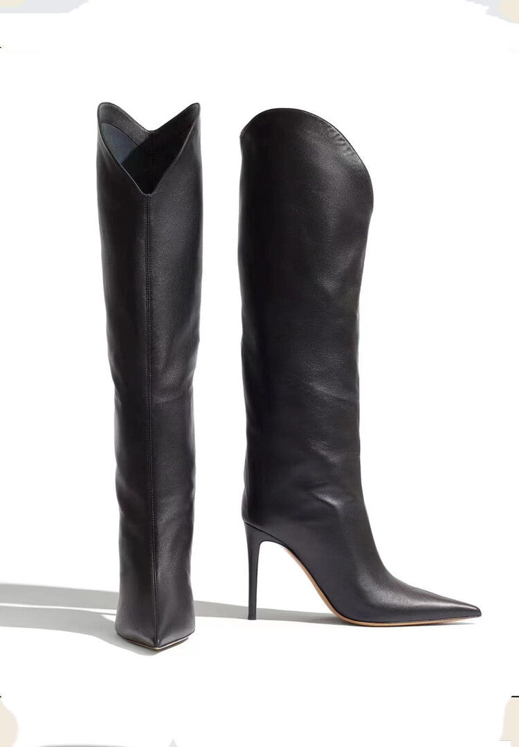 Womens Pointed Toe Satin Over Knee Boots Stiletto High Heel Luxury
