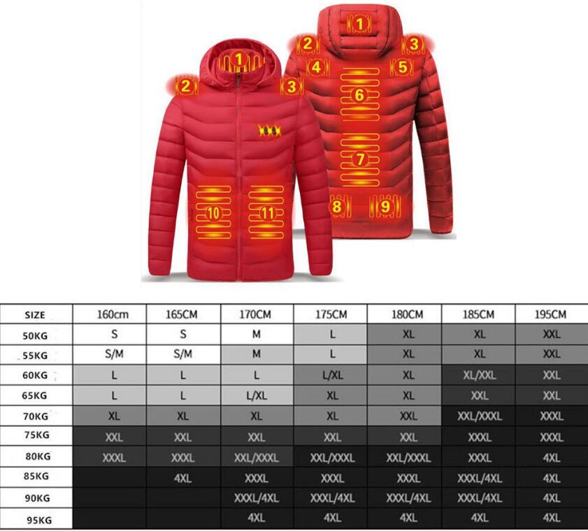 Mens Winter Warm Usb Heated Jacket Thermostat Hooded