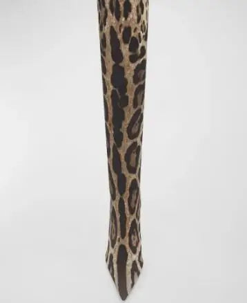 Womens Leopard Snakeskin Pointed Boots Stiletto Heels Thigh Long Socks Boots - Pleasures and Sins   Pleasures and Sins