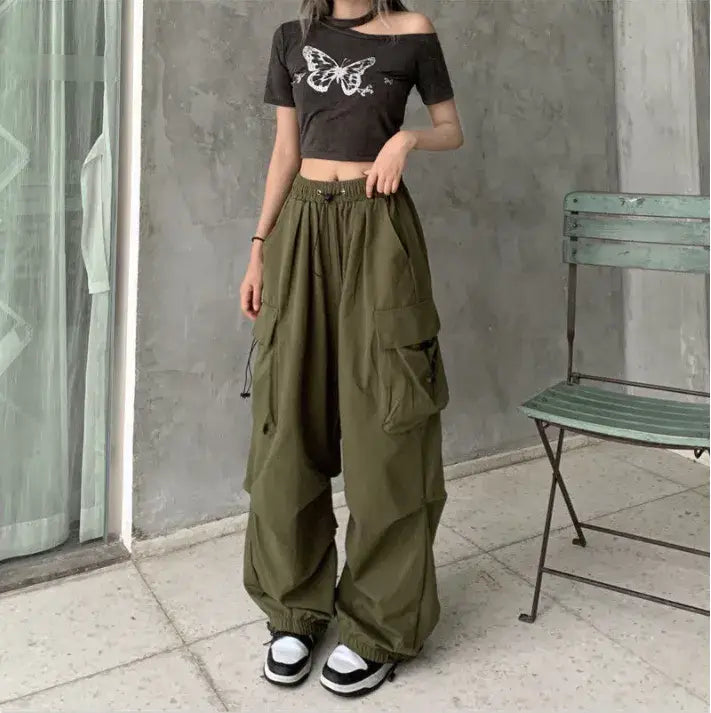 Pantalon large à jambes larges Cargo Baggy Parachute Womens Streetwear