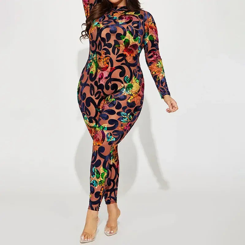 Bodycon à manches longues imprimé 3D cde à motifs multicolores