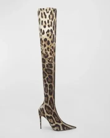 Womens Leopard Snakeskin Pointed Boots Stiletto Heels Thigh Long Socks Boots - Pleasures and Sins   Pleasures and Sins