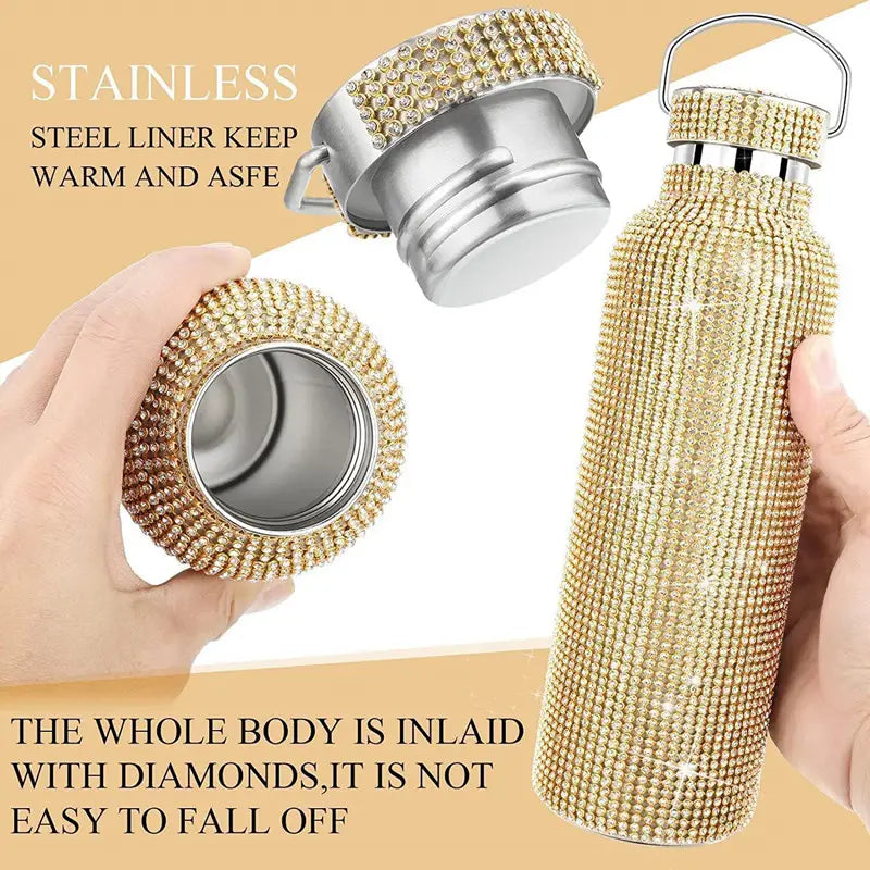 Rhinestone Encrusted Vacuum Flask High Capacity Stainless