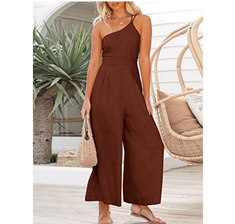 Women's sexy camisole waist wide leg sleeveless cotton linen jumpsuit - Pleasures and Sins   Pleasures and Sins