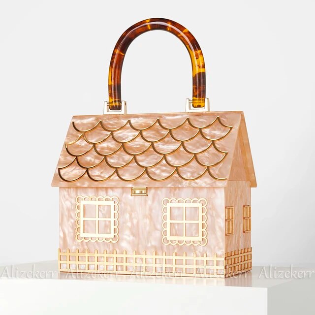 Ladies Luxury Designer Acrylic Handle House Shaped Handbag - Pleasures and Sins   Pleasures and Sins