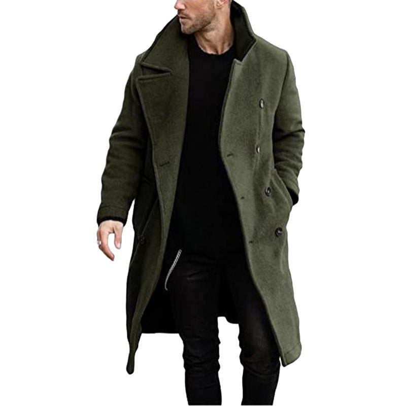 Men's Long Woolen Coat Thick Luxury Button Up Luxury Overcoat