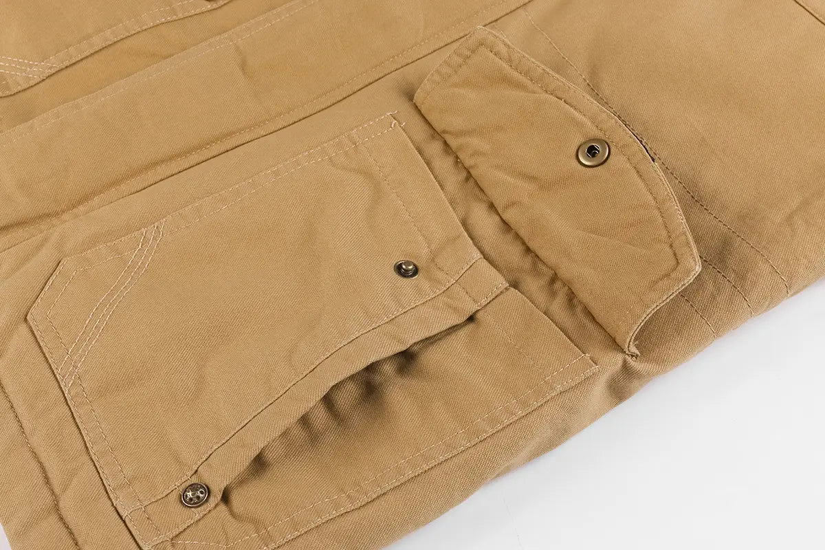 Manteau vintage multi-poches à capuche pour hommes, doublé de coton molletonné