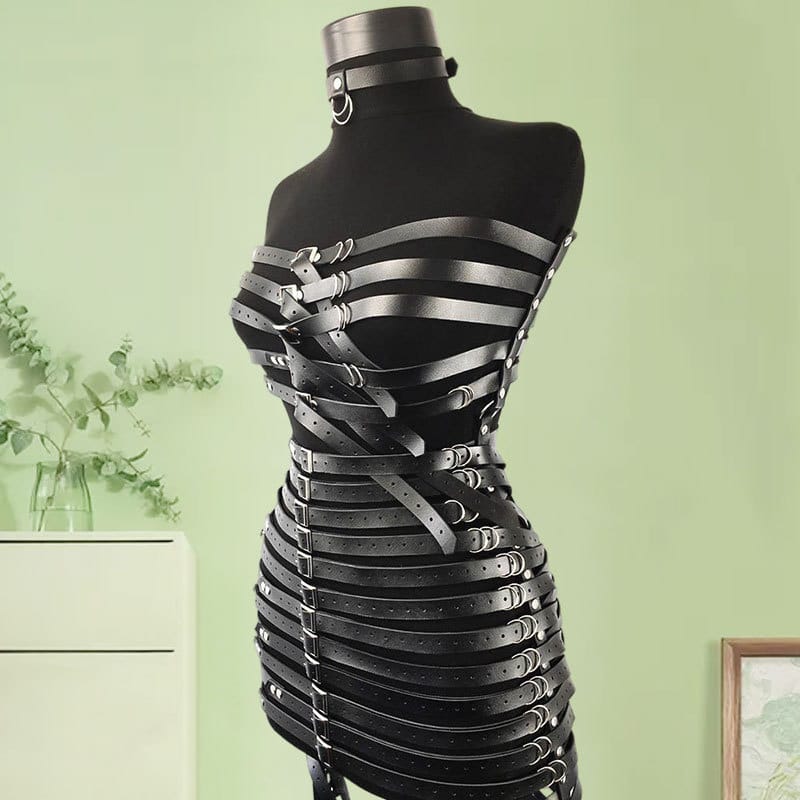 Bondage/fetish Buckle Fashion Leather Dress